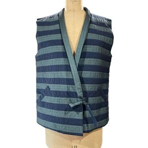 Vintage Traditional Japanese Waistcoat Vest Blue Tie Front Pockets Large